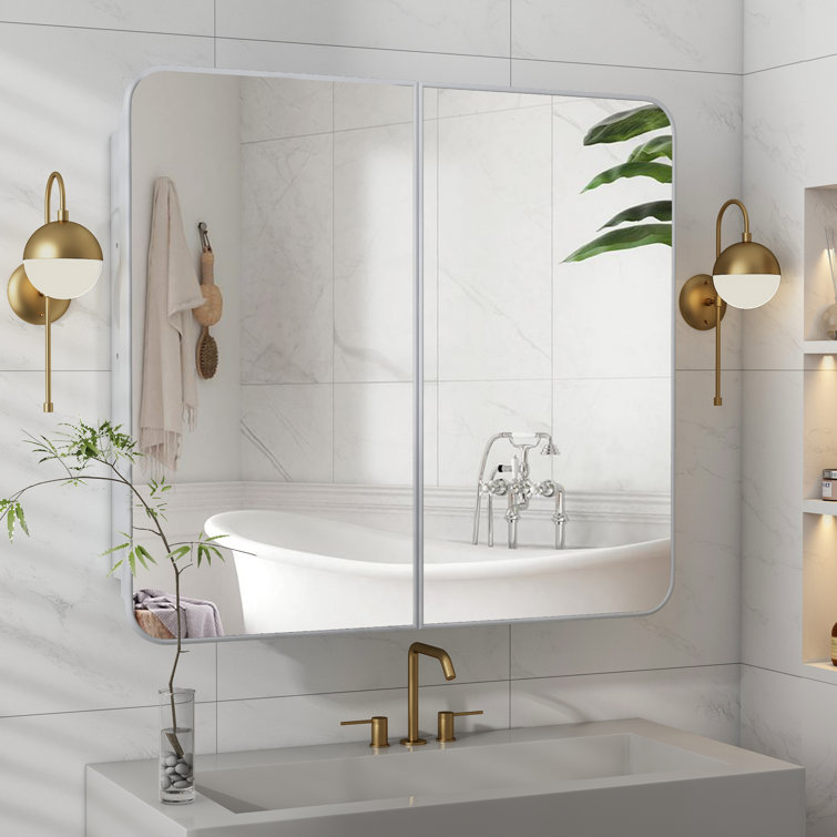 Ebern Designs Chelcie Aluminum Medicine Cabinet with Mirror ,Adjustable ...